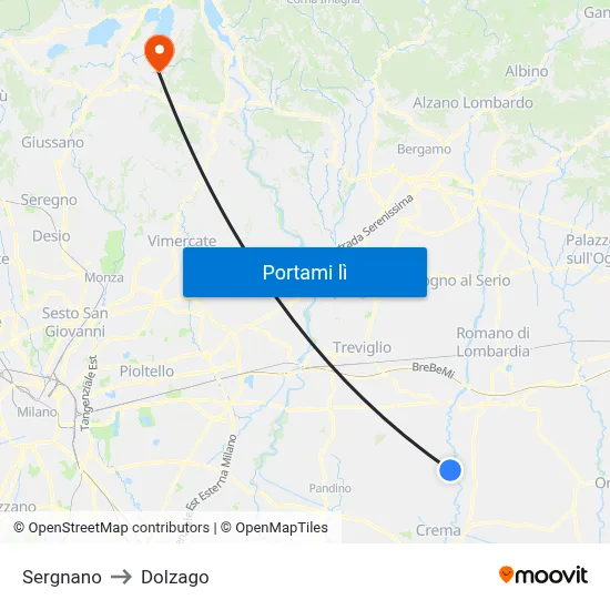 Sergnano to Dolzago map