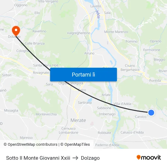 Sotto Il Monte Giovanni Xxiii to Dolzago map