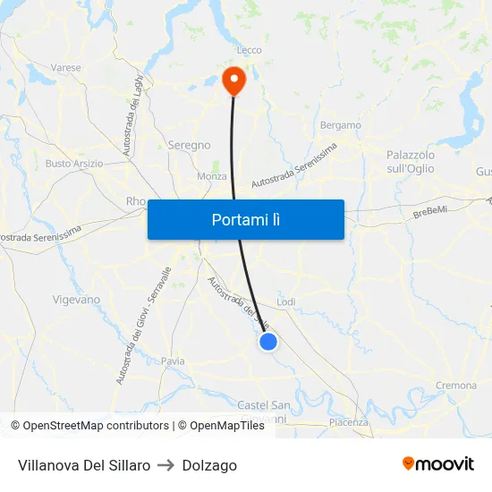 Villanova Del Sillaro to Dolzago map