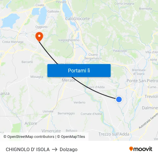 CHIGNOLO D' ISOLA to Dolzago map