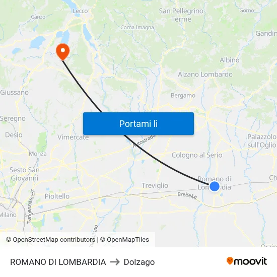ROMANO DI LOMBARDIA to Dolzago map