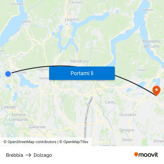 Brebbia to Dolzago map