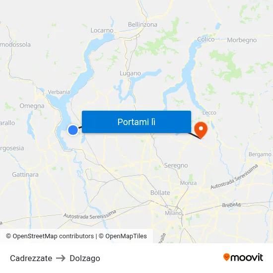 Cadrezzate to Dolzago map