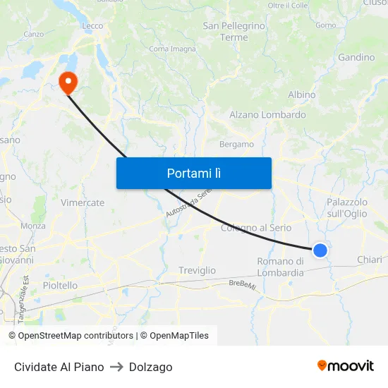 Cividate Al Piano to Dolzago map