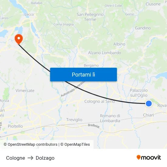Cologne to Dolzago map