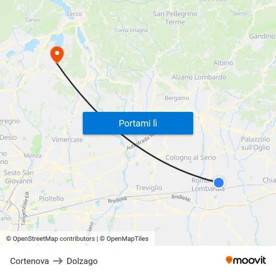 Cortenova to Dolzago map