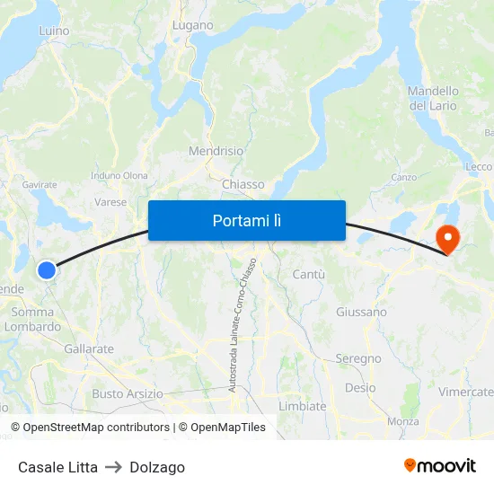 Casale Litta to Dolzago map