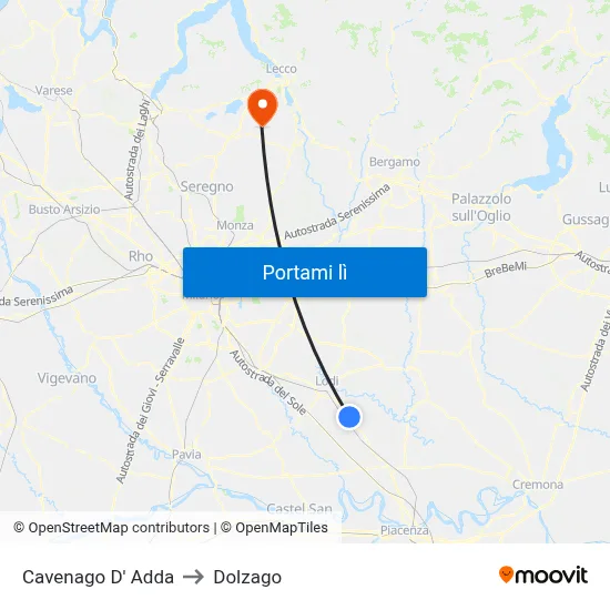 Cavenago D' Adda to Dolzago map