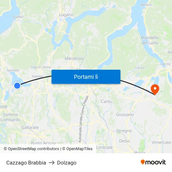 Cazzago Brabbia to Dolzago map