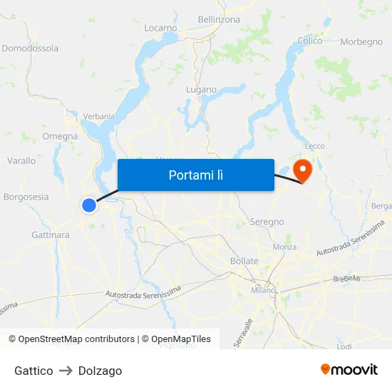 Gattico to Dolzago map