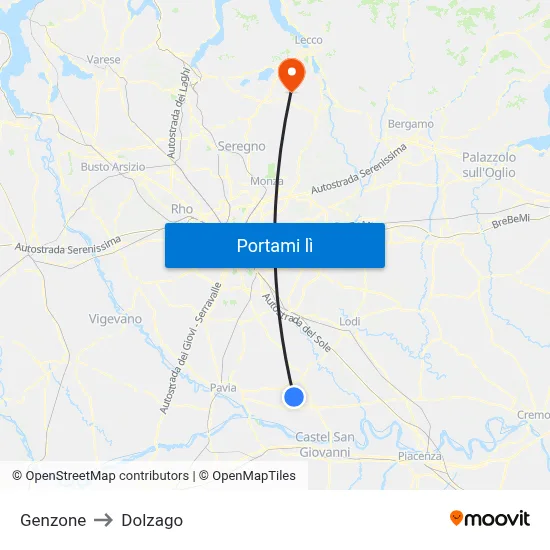 Genzone to Dolzago map