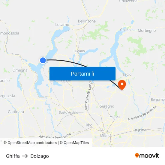 Ghiffa to Dolzago map