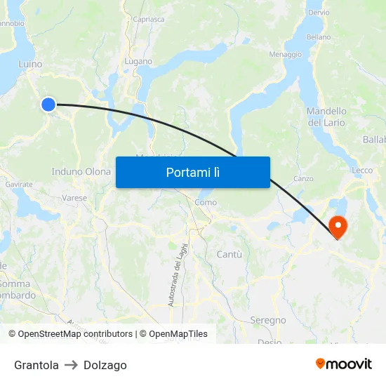 Grantola to Dolzago map