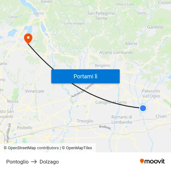 Pontoglio to Dolzago map