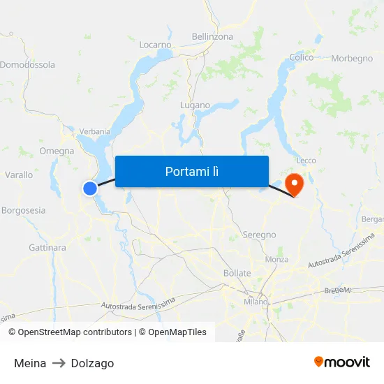 Meina to Dolzago map