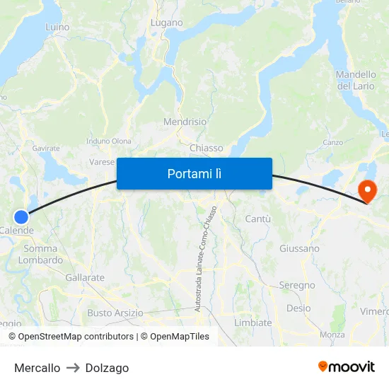 Mercallo to Dolzago map