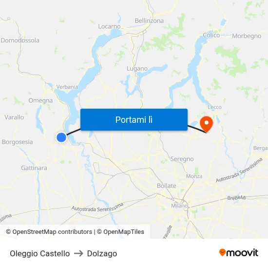 Oleggio Castello to Dolzago map