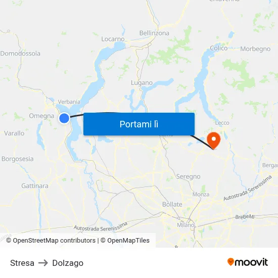 Stresa to Dolzago map