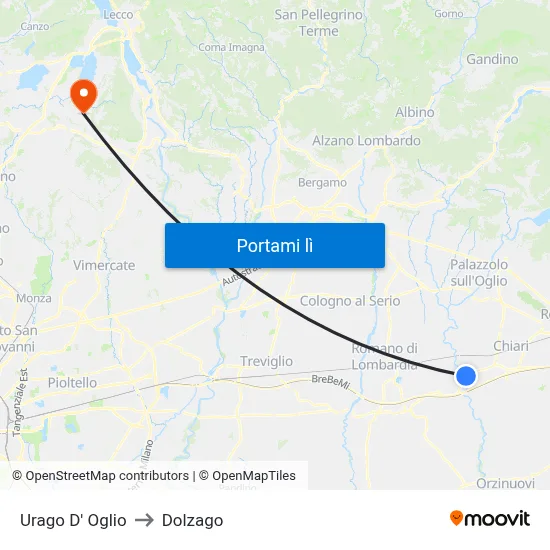 Urago D' Oglio to Dolzago map