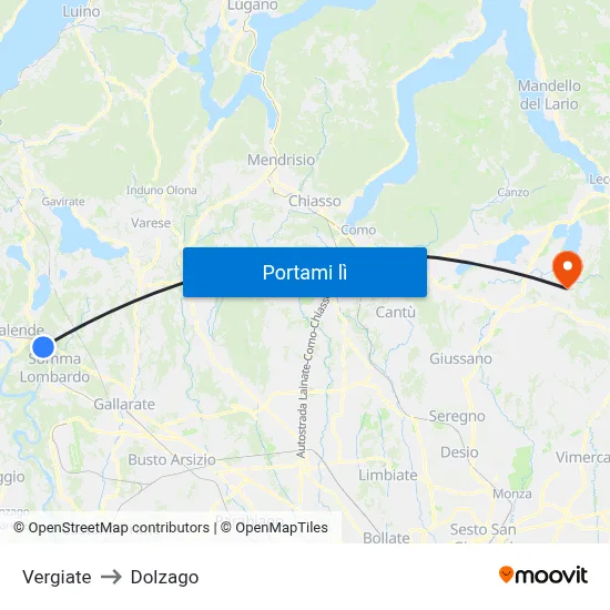 Vergiate to Dolzago map