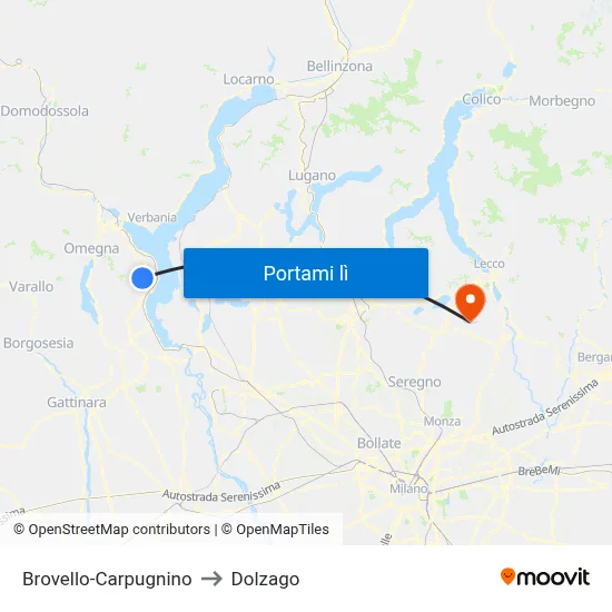 Brovello-Carpugnino to Dolzago map