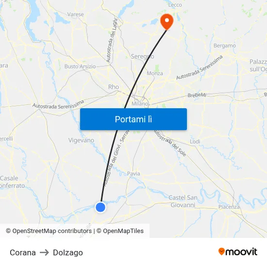 Corana to Dolzago map