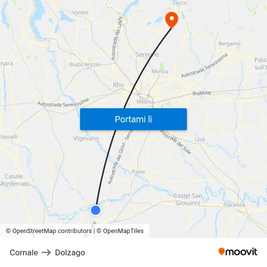 Cornale to Dolzago map