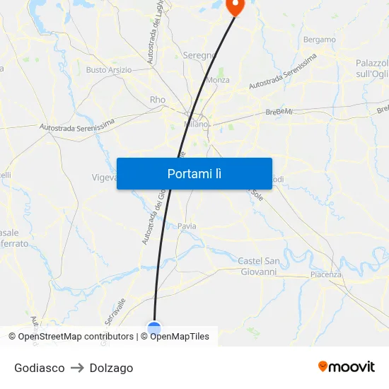 Godiasco to Dolzago map