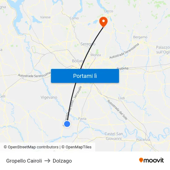 Gropello Cairoli to Dolzago map