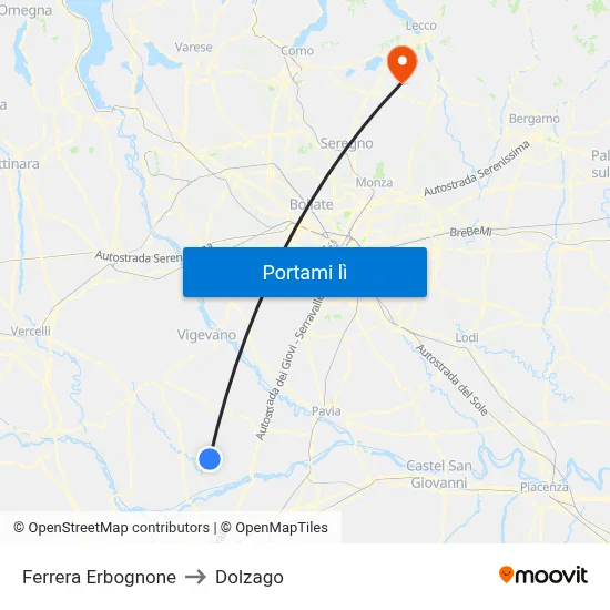 Ferrera Erbognone to Dolzago map
