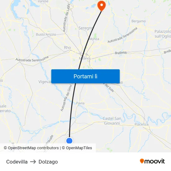 Codevilla to Dolzago map