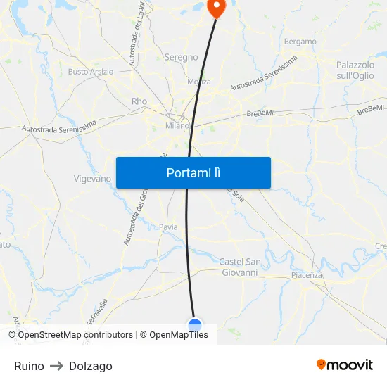 Ruino to Dolzago map
