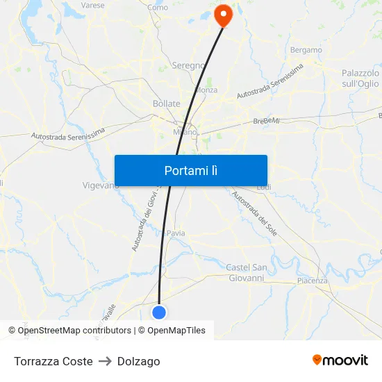 Torrazza Coste to Dolzago map