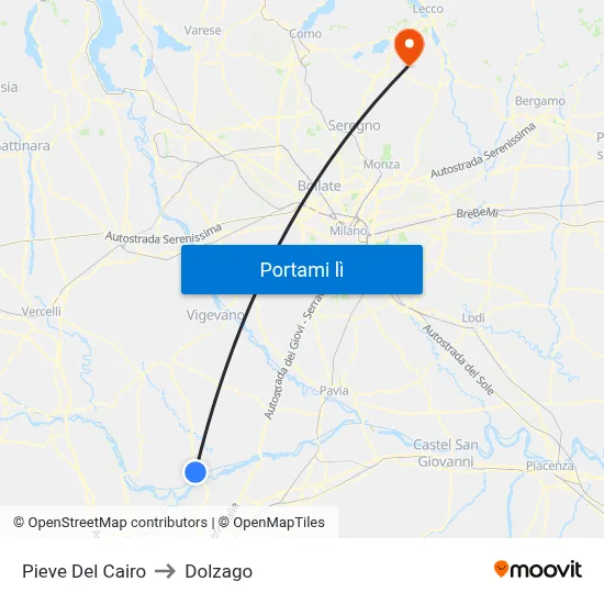 Pieve Del Cairo to Dolzago map
