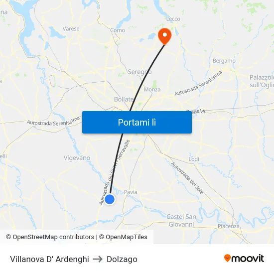Villanova D' Ardenghi to Dolzago map