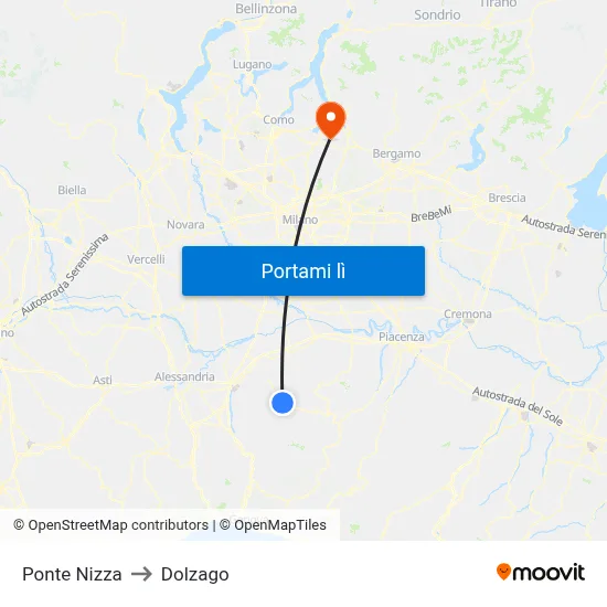 Ponte Nizza to Dolzago map