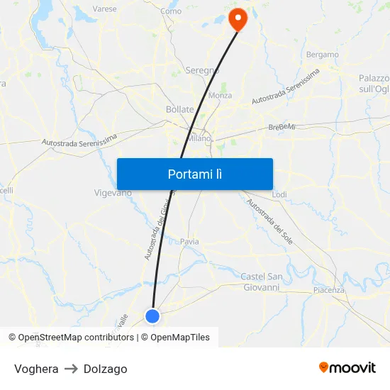 Voghera to Dolzago map