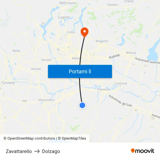 Zavattarello to Dolzago map