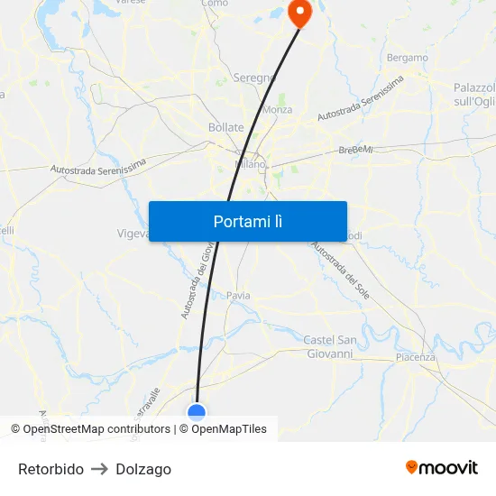 Retorbido to Dolzago map
