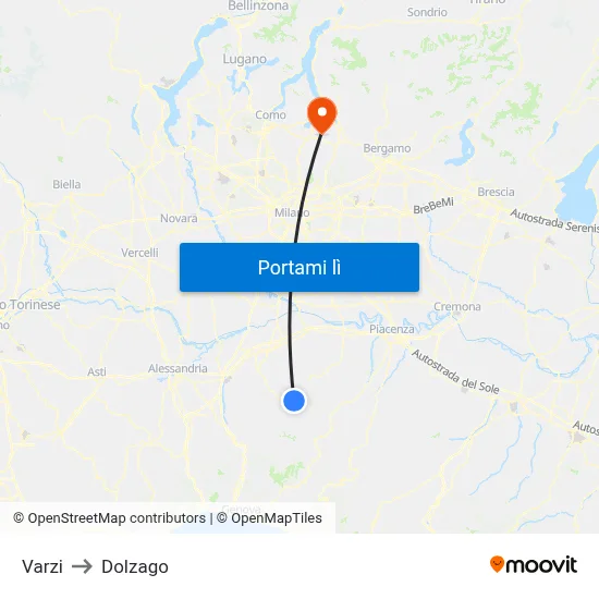 Varzi to Dolzago map