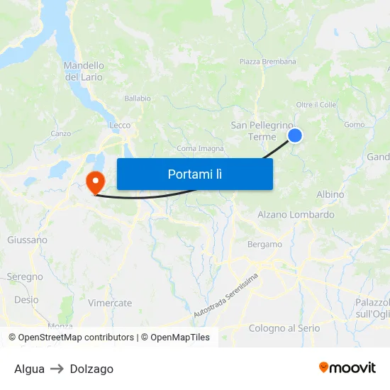 Algua to Dolzago map