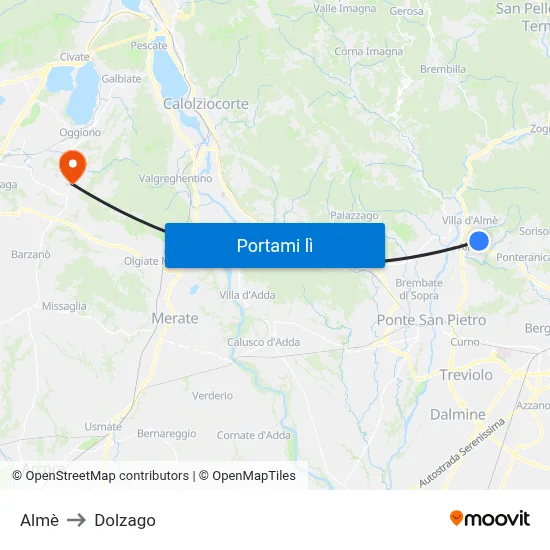 Almè to Dolzago map