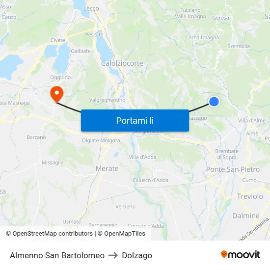 Almenno San Bartolomeo to Dolzago map