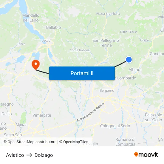 Aviatico to Dolzago map