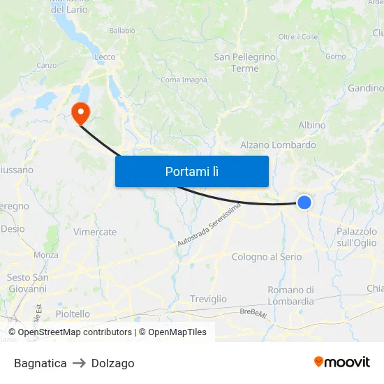 Bagnatica to Dolzago map