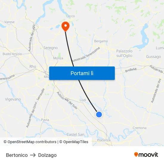 Bertonico to Dolzago map
