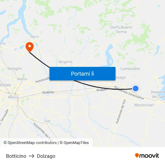 Botticino to Dolzago map