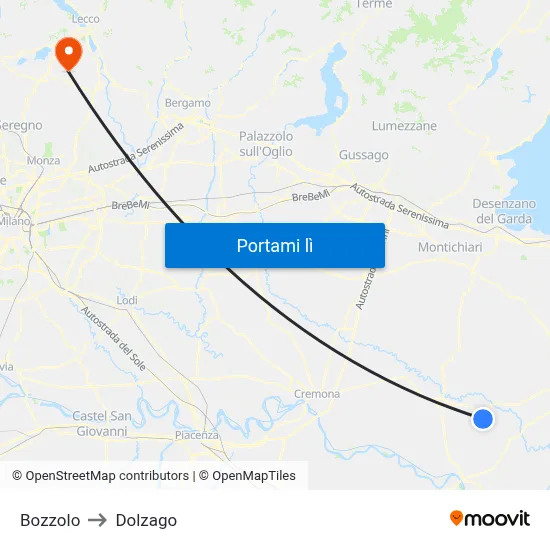 Bozzolo to Dolzago map