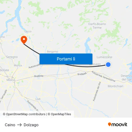 Caino to Dolzago map