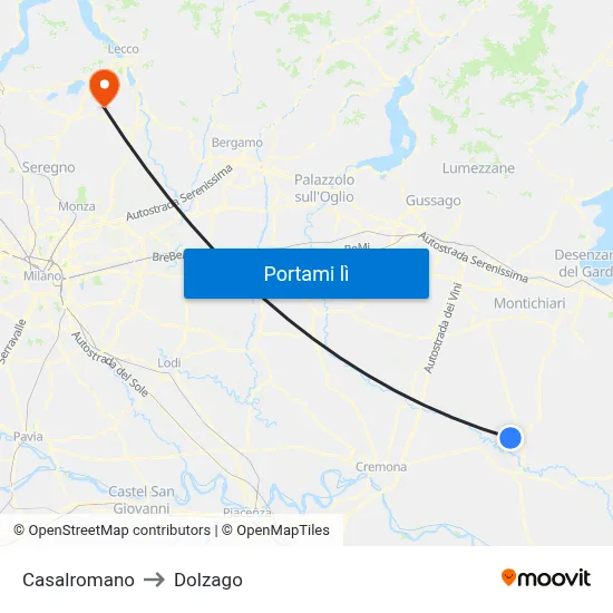 Casalromano to Dolzago map